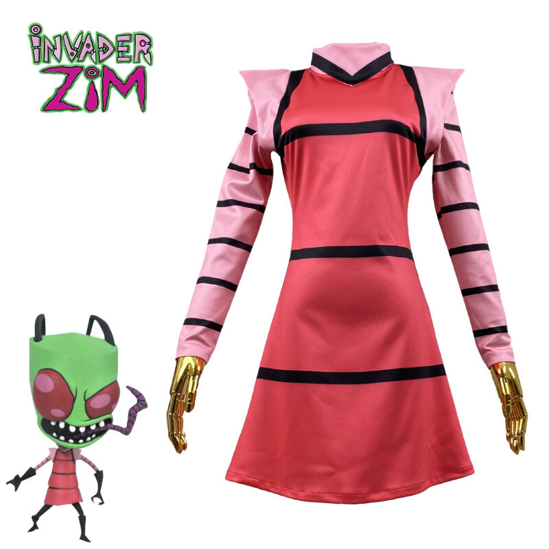 Invader ZIM Disfraz Cosplay Alien ZIM Mangas Largas Rosa Vestido Conjunto