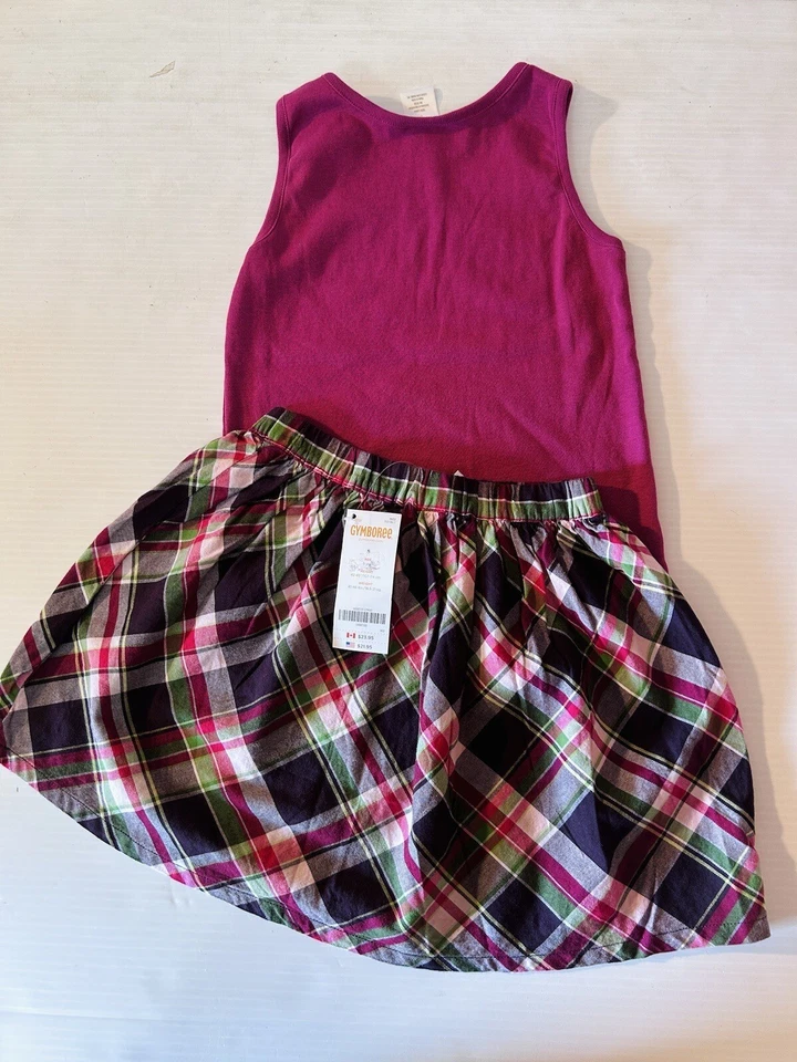 Gymboree девочек Майка и юбка комплект размер 5 фиолетовый и зеленый клетку Adj талии новый с Ярлыками - Изображение 2 из 4