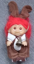 Vintage DAM Norfin Christmas Reindeer Troll Doll w/ Bell Signed 3.5"