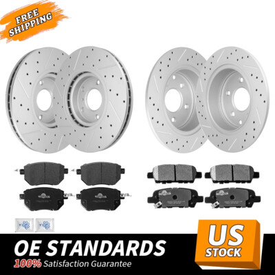 Front Rear Drilled Rotors Ceramic Brake Pads for 2004 - 2008 Nissan Maxima