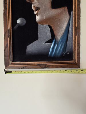 1970s Velvet Elvis Painting Pine Frame 22 1/2