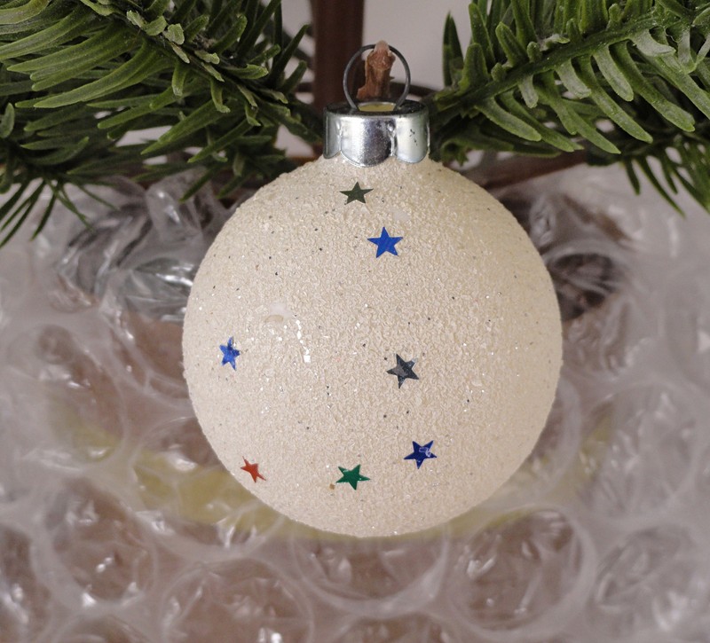 Vintage Franke Corning Confetti Stars Mica Glass Ball Christmas Ornament