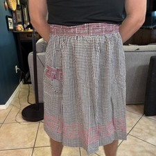 VTG Homemade Skirt Apron Black/White Gingham Red Design