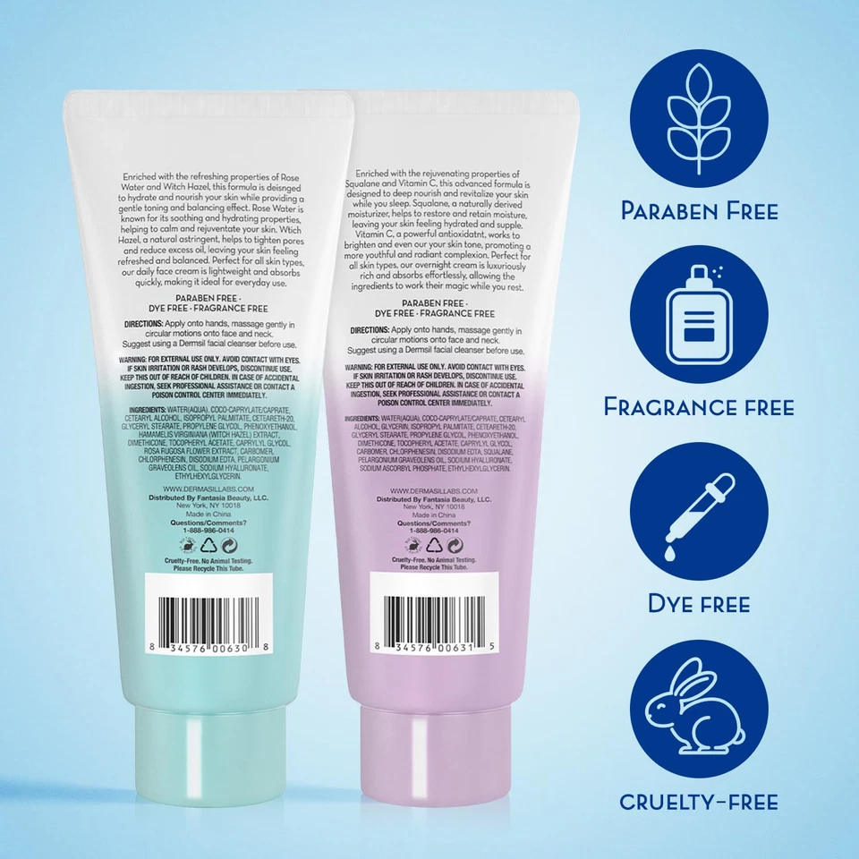 Crema hidratante facial paquete de 2 cremas de día con hamamelis y agua de rosas crema de noche 2 oz Foto 2 de 4