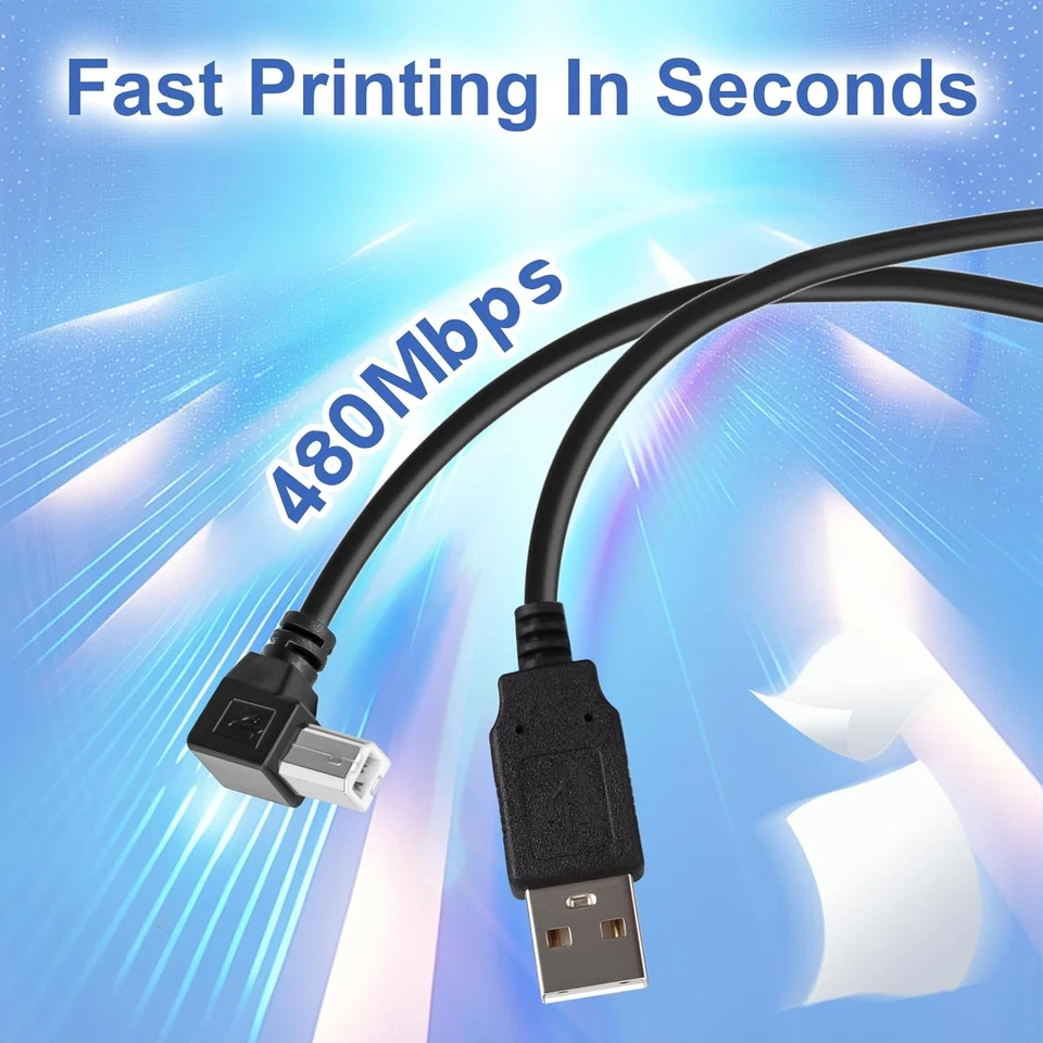 USB Cable Printer High Speed 90 Degrees USB 2.0 A Male to B Male Lead 0.3m - 5m - Image 4 of 4