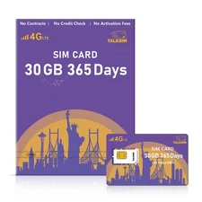 30GB 365Days 4G LTE Data Only SIM Card USA Compatible with Unlocked Devices