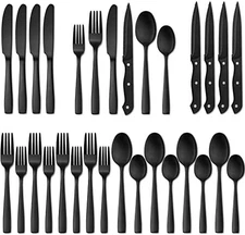 24-Piece Matte Black Silverware Set Stainless Steel Flatware Cutlery Kitchen