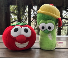 2 1990s VeggieTales Fantastic Creations Plush Junior Asparagus  Bob Tomato Used