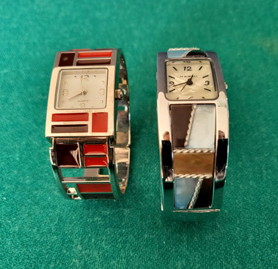 Vintage Lot Of 2-Narmi Mother Of Pearl Face, Enamel & Avon Cuff Bracelet Watches