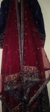 Elegant Maroon and Blue Pakistani Organza And Chiffon Outfit Without Bottom.