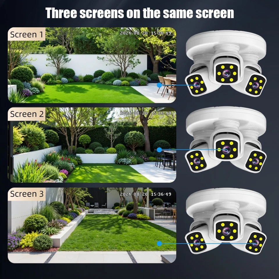 Sistema de cámara de seguridad para el hogar exterior WiFi inalámbrico con batería de 3 lentes panorámica/inclinable Foto 4 de 4