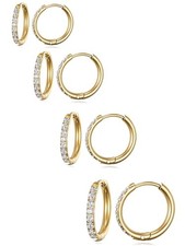 316L Surgical Stainless Steel Hoop 4 Pairs-8/10/12/14MM 18K Yellow Gold