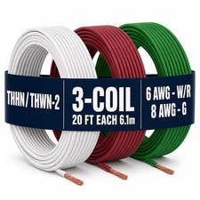 6AWG + 8AWG THHN Stranded Copper 3-Coil Bundle, PVC/Nylon Jacket, 20-60ft