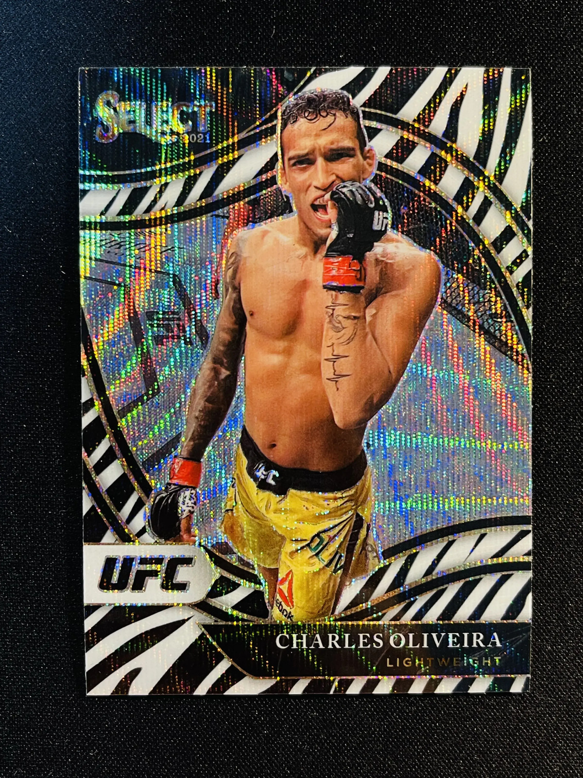 2021 Panini Select Charles Oliveira #240 Octagonside Zebra Prizm SSP -FV56
