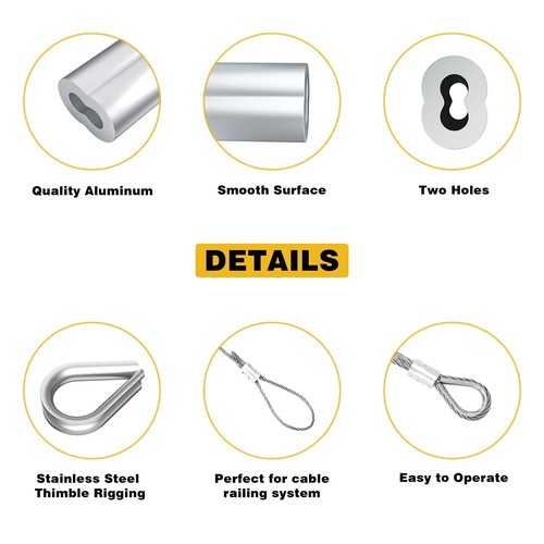Sanuke 340PCS Stainless Steel Wire Rope Cable Thimbles Aluminum Crimping Loop... - Afbeelding 4 van 8