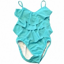 Venus Tankini Swimsuit Top 6 Bottom 4 Turquoise Ruffle Padded 2 Piece Y2K VTG