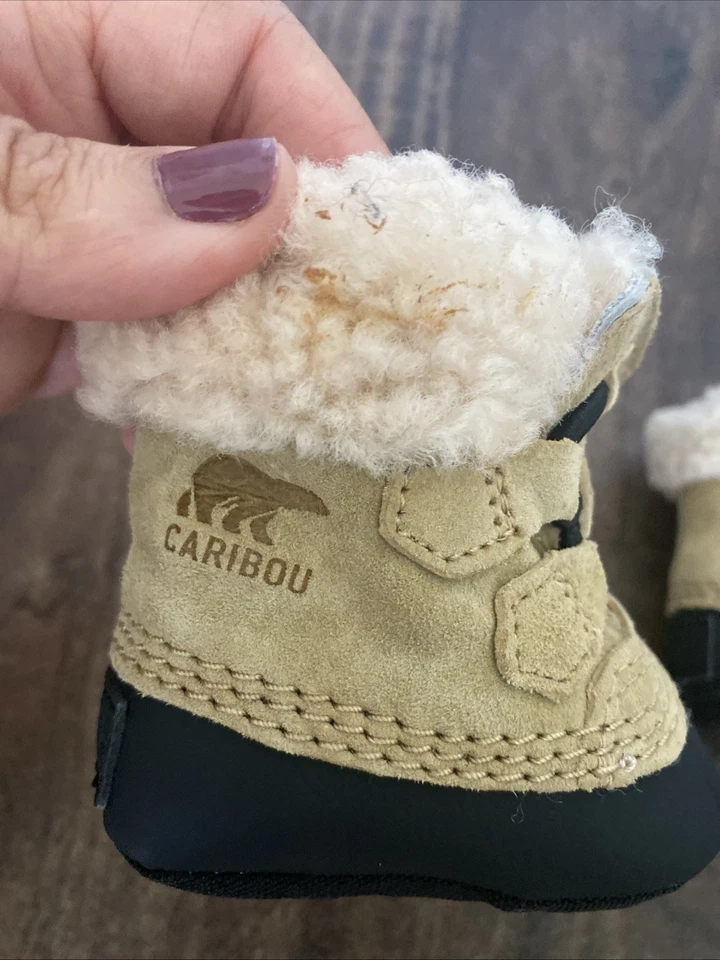 NEW SOREL CARIBOOTIE NEWBORN BOOTIES SHOES BOOTS tan INFANTS BOYS GIRLS  SIZE 1 - Image 3 of 4