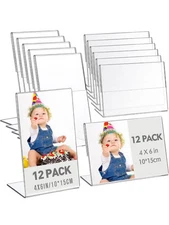 Yulejo 24 Pieces Acrylic Frame Stands Sign Holder Clear Flyer Display Stand...