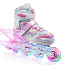 Girls Inline Skates for Kids Ages 3-12 Years 4 Size Adjustable Roller Shoes w...