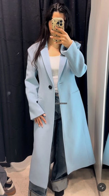 ZARA FITTED WOOL BLEND COAT ZW COLLECTION SKY BLUE SIZE L FW25/26 REF. 8882/805