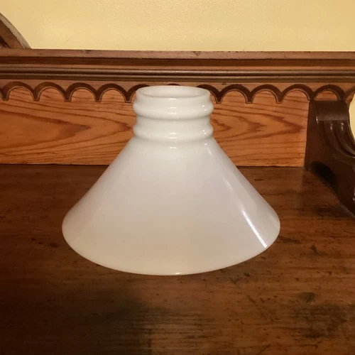 19thC White Milk Glass 9" Cone Chimney SHADE Oil Lamp Antique Student Parlor