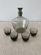 Vintage Mid century modern Richard Sussmuth Smoke Grey Glass Decanter & Glasses