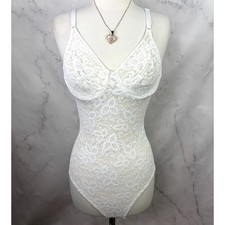 Vtg Bali White Lace Teddy Bodysuit 34B Floral Bridal Coquette Underwire shape