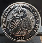 2024 TUDOR DRAGON TWO Ounces .9999 Fine Silver Art Round.     "Heavy"