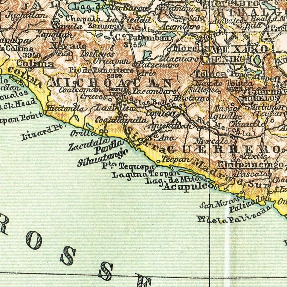 Mapa plano antiguo vintage original de MÉXICO FECHADO 1912 Estados Unidos Mexicanos Foto 2 de 4