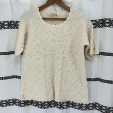Monica's Collection Crochet Knit Top Organic Cotton Cream XL Cottagecore