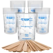 25 - 20 oz (600ml) Disposable Flexible Graduated Plastic Mixing Cups, 25 Sticks