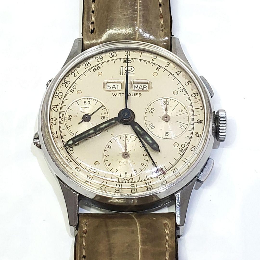 Wittnauer 50s Triple Date Chronograph Vintage Rare Working Watch image 3
