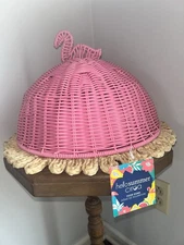 Circa Hello Summer Wicker/Resin Pink Flamingo Food Dome/Cloche