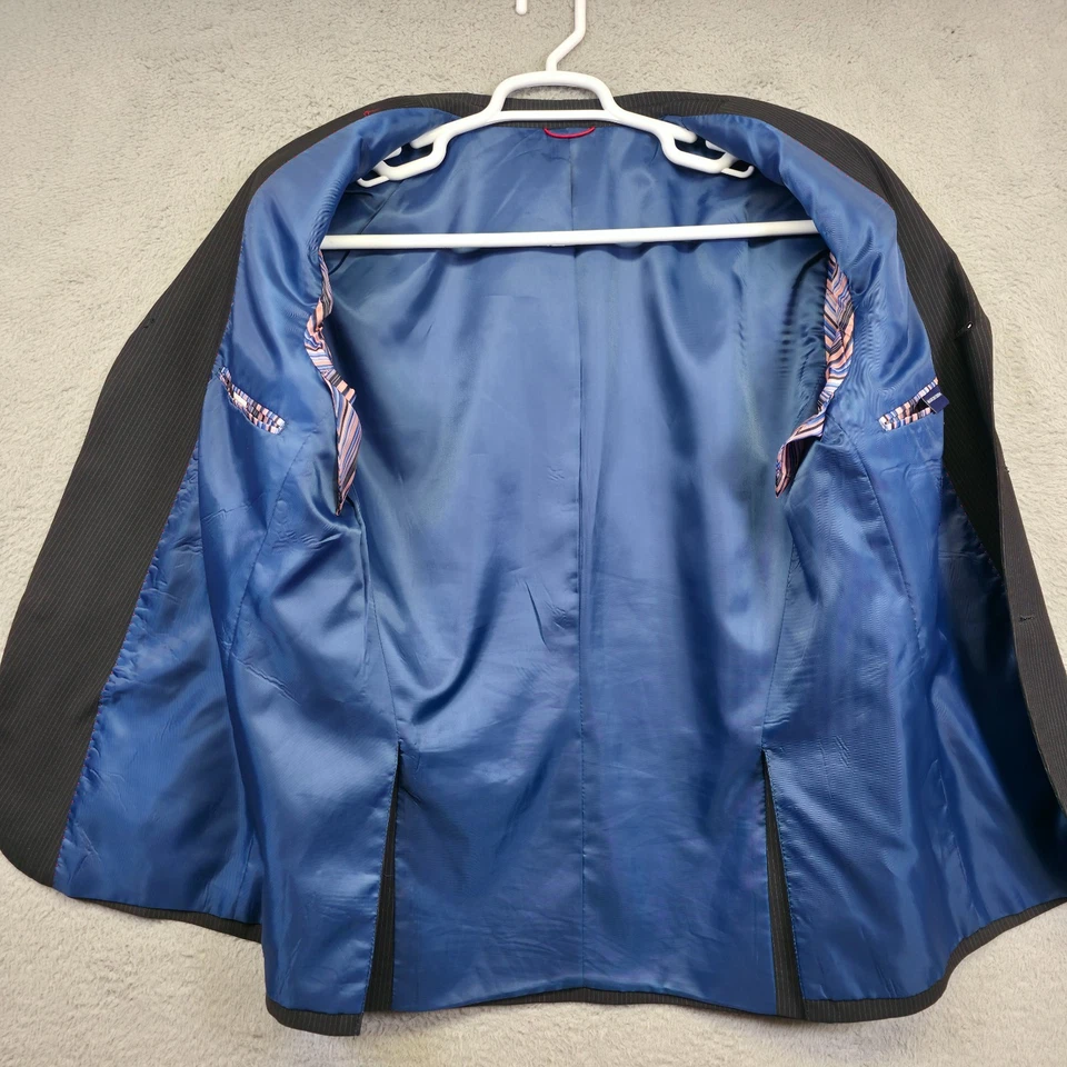 Мужской костюм Kenneth Cole Reaction куртка 40S черная тонкая полоса брюки 34x32 опрятные - Изображение 4 из 4