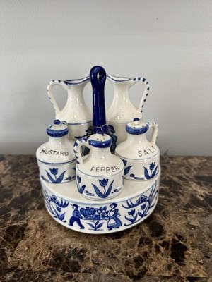 vintage ceramic cruet For Condiments Blue And White By Fred Roberts Company