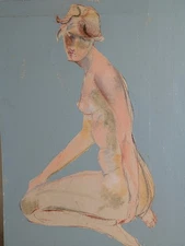 Vintage  John Huszer figure study posed female nude Rhode Island Modigliani mcm