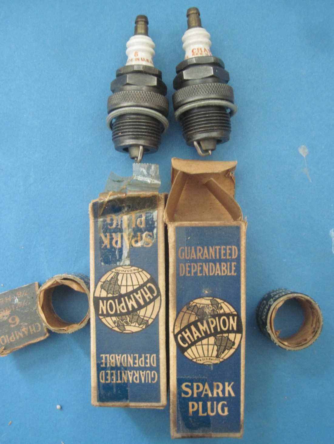 2 NOS Champion 6 spark plug with boxes excellent Take A Part Type