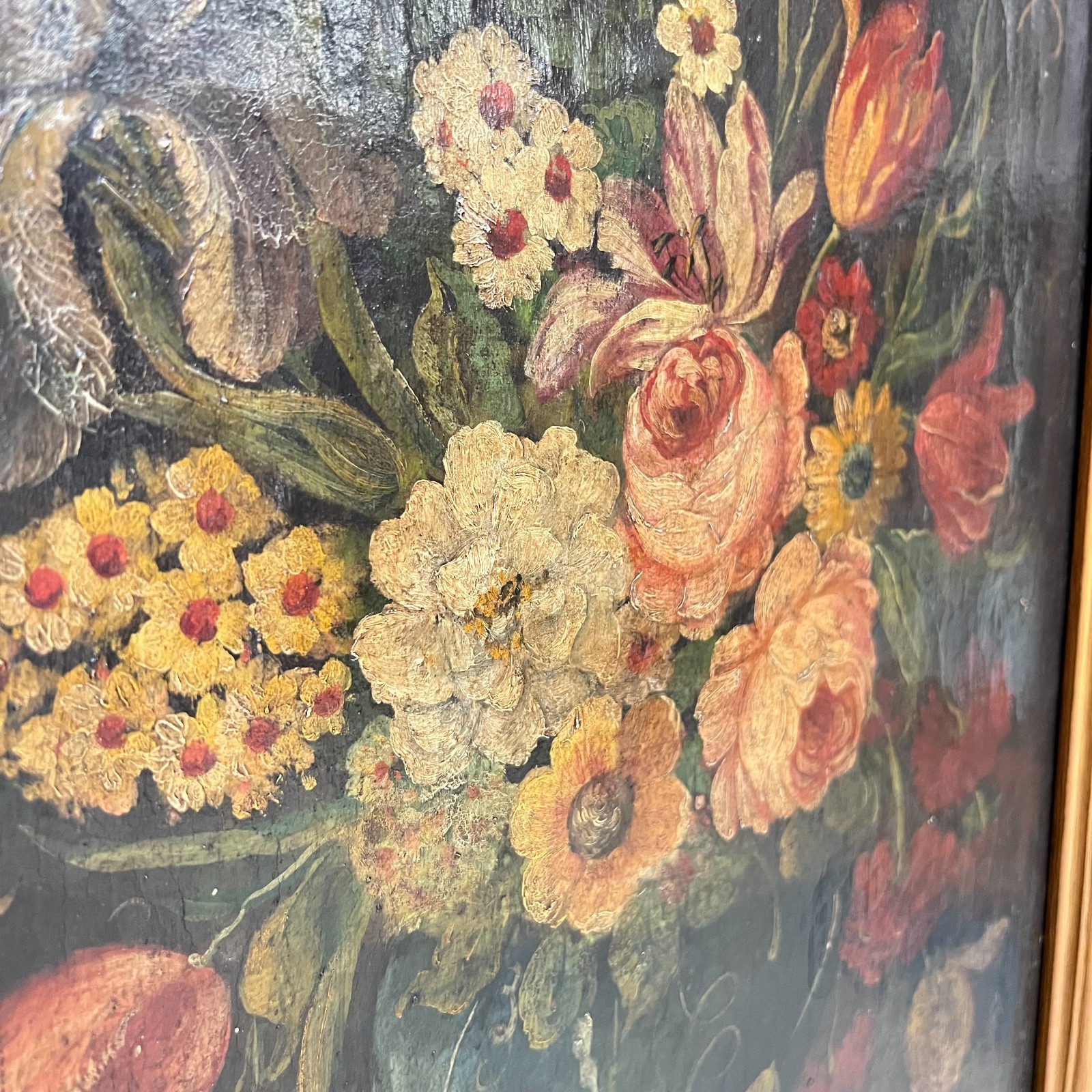 Painting, oil on canvas, pair of large still lifes flowers 18th century