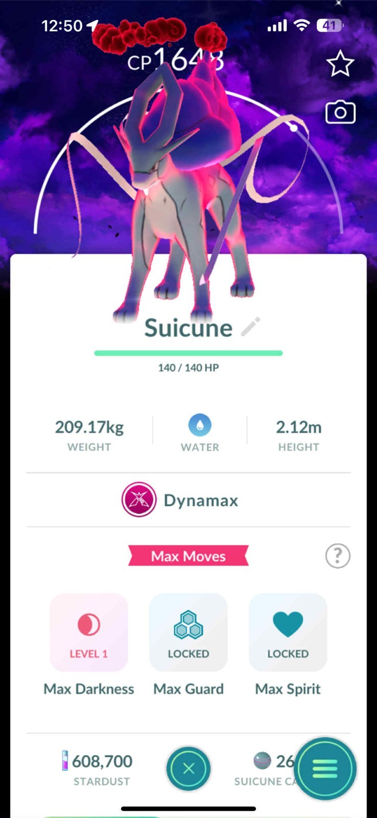 Pokémon Go - Shiny Dynamax Suicune-Entei-Raikou Dark Skies Background ✨ Mini PTC