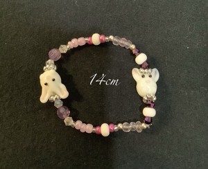Bunny Rabbit Lampwork Glass Beads Child’s Stretch Bracelet 14cm White Pink Purp