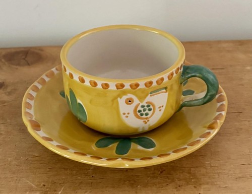 Vietri Solimene Italy Campagna Yellow Green Chicken Cup & Saucer Set No Chips - Picture 3 of 10