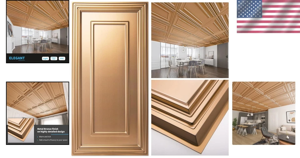 Azulejos de techo de PVC de bronce ligeros de 24x48 pulgadas - Paquete de 12 para actualizaciones sin esfuerzo Foto 2 de 4