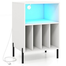 Record Player Stand Turntable Stand w/ Vinyl Storage Holder Shelf Table White