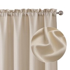 Linen Curtains 45 Inch Length 2 Panels, Faux Linen Textured Semi Sheer Light