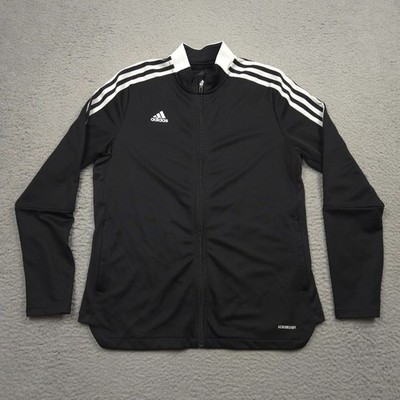 Adidas Tiro 21 Womens Large Track Jacket Black White 3 Stripe Full Zip Soccer
