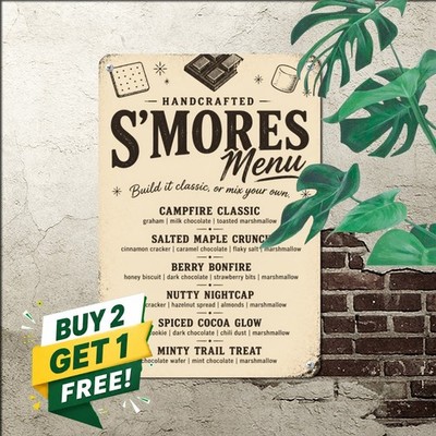 Vintage Campfire Smores Menu Dessert Cafe Kitchen Decor Plaque Metal Tin Sign