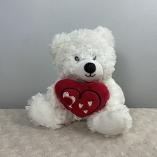 American Greetings White Teddy Bear Plush Stuffed Animal Holding Red Heart 8"