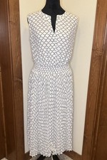 T Tahari Women's Printed Split-Neck Fit & Flare MIDI Dress - Dotted White - M