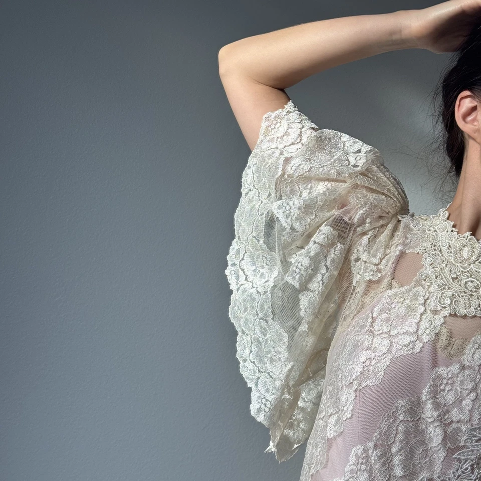 Vestido asimétrico vintage Lorrie Kabala de encaje talla 10 rosa sin cordones incluido Foto 3 de 4