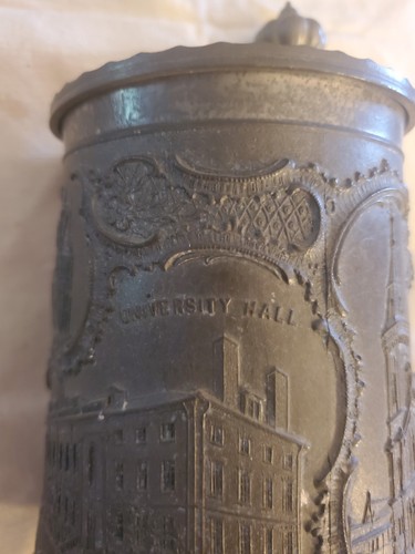c1910 3D Harvard University Cup Souvenir Glass Bottom Pewter Stein Tankard Lid - Picture 9 of 24